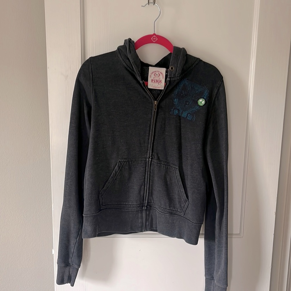 Dark Gray PINK Zip Up Hoodie